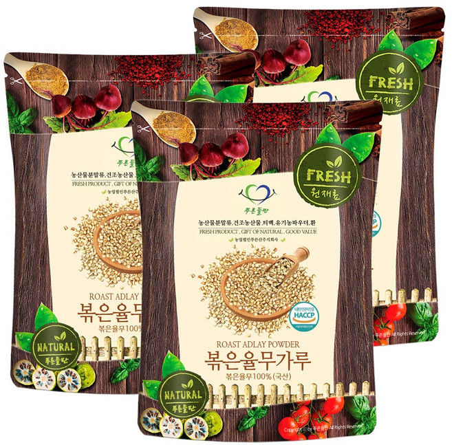 푸른들판 국산 볶은 율무 가루 100% 볶음 율무 분말 율무차 HACCP 인증, 500g, 3개