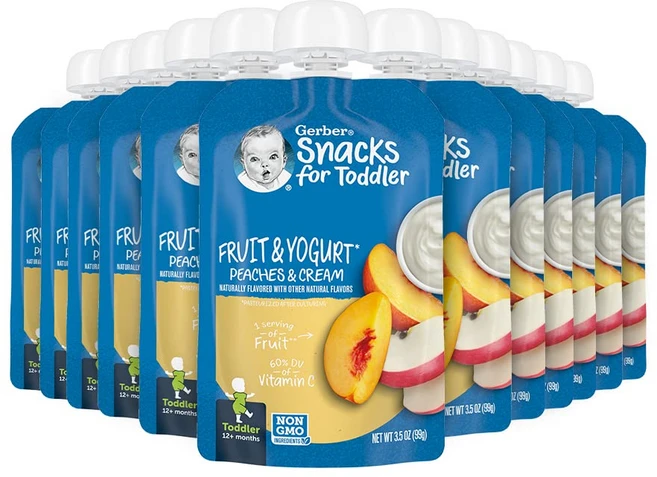 거버 스테이지 2 베이비푸드 퓨레 파우치, 12개, 99g, 과일 요거트 피치 크림 - 쿠팡