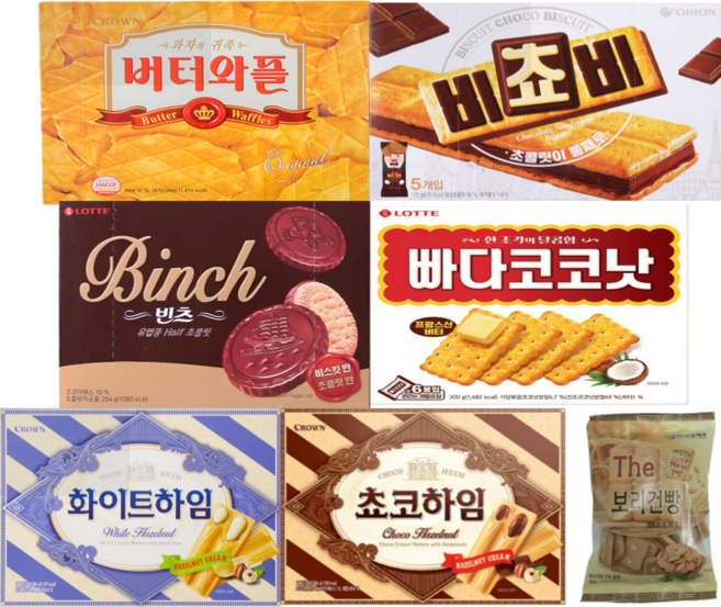 <꾼들> 버터와플 대용량 쵸코하임 화이트하임 빠다코코낫 빈츠 과자세트 +보리건빵 1 증정 / 과자한박스세트, 1세트, 1.513kg