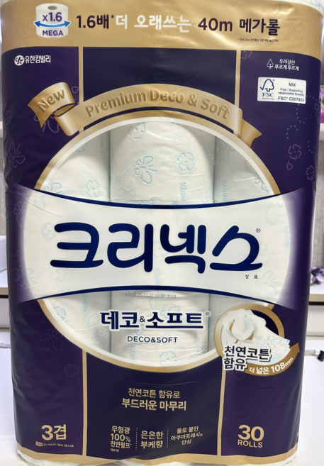 크리넥스 데코앤소프트 3겹 화장지, 40m, 30개입, 1개