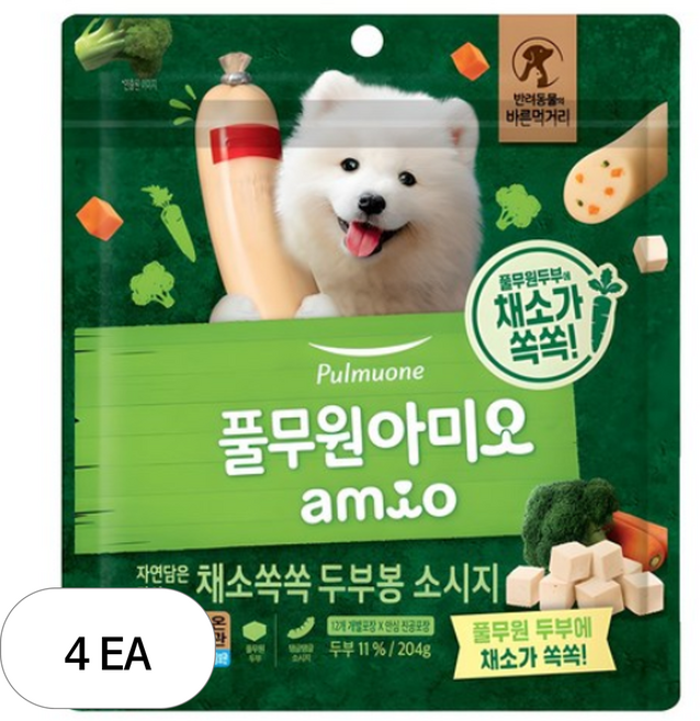 풀무원아미오 강아지 채소 쏙쏙 두부봉 소시지 간식 12p, 두부맛, 204g, 4개