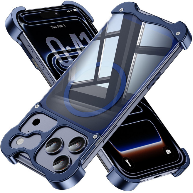 YOOVEI 애플 아이폰 17 프로 맥스 금속 마그네틱 정품 케이스 맥세이프 호환 메탈 프레임 투명 후면판 초슬림 디자인 휴대폰 케이스