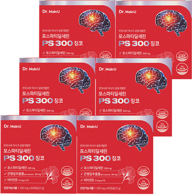 닥터메인유 포스파티딜세린 PS 300mg 징코 두뇌영양제 혈액순환 식약청 인증 건강기능식품, 60정, 6개