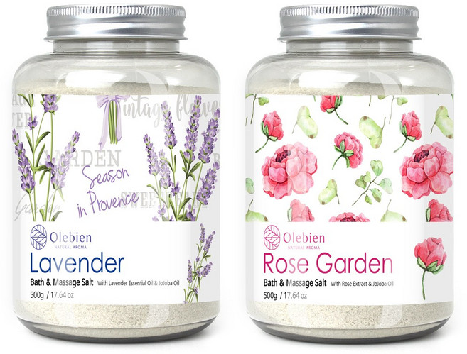 올레비엔 라벤더+로즈가든 바스 앤 마사지솔트, 500g, 2개