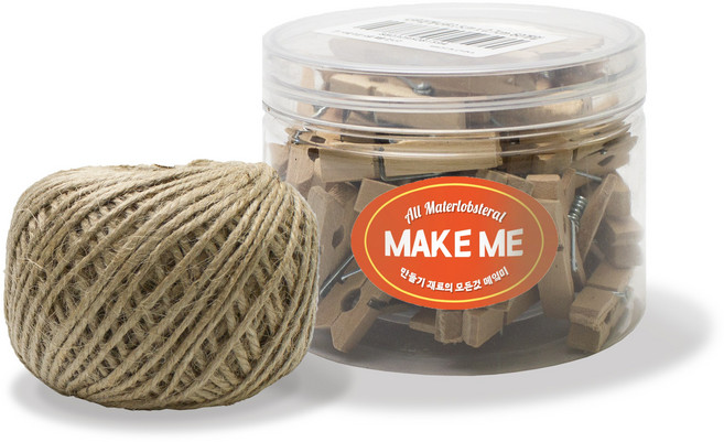 [메잌미] 마끈(65m)+나무집게(60p) 나무색 세트, 1세트