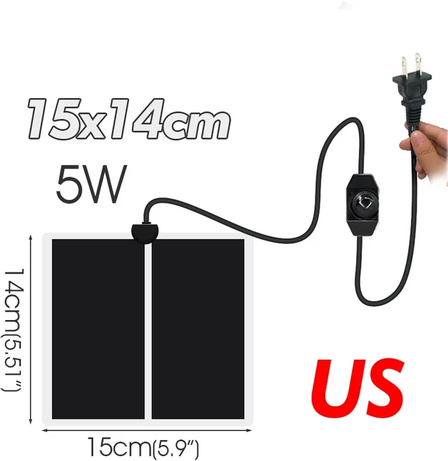 EU/US 5W/7W/14W/20W/28W/35W/45W 파충류 히트 조절 가능한 온도 테라리움 클라이밍 펫 웜 패드, 12 US-5W-15x14cm