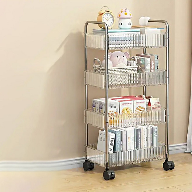 투명 아크릴 스틸 바디 이동식 트롤리, 4단