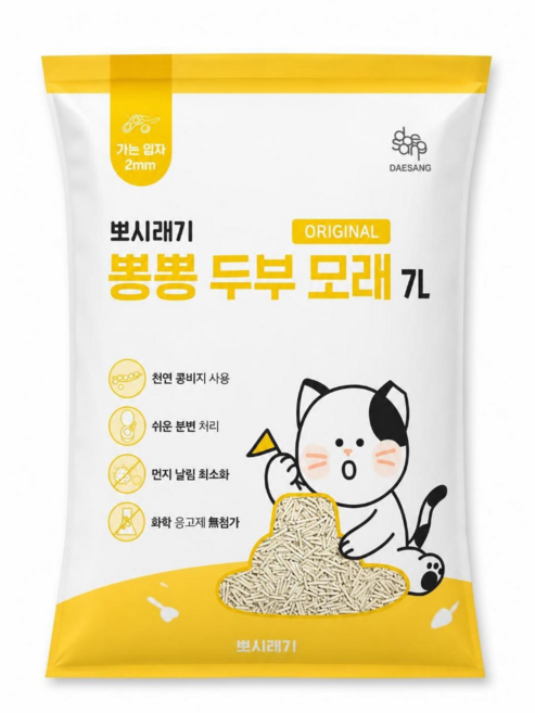 뽀시래기 뽕뽕 두부 모래, 오리지널, 1개, 7L
