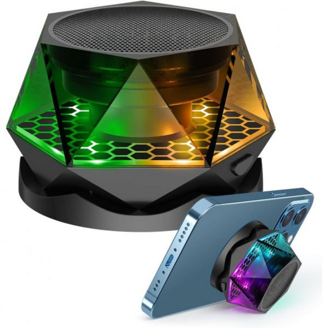 EGKimBa 자석 다이아몬드 블루투스 스피커 소형 무선 다중 RGB 컬러 라이트 쇼 휴대용 휴대폰 거치대 아이폰 안드로이드 호환 TWS 페어링 2개 세트, 1 Pack