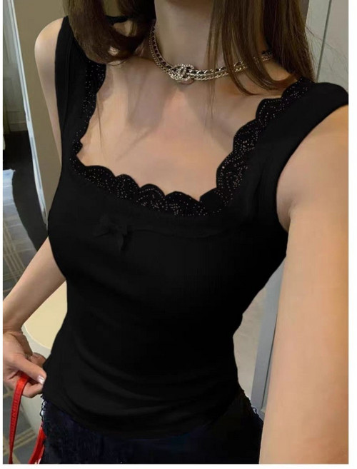 메인워크 여성 빅사이즈 민소매 나시 티셔츠 봄가을 스퀘어넥 레이스 나시 간절기 솔리드 슬림핏 이너 상의