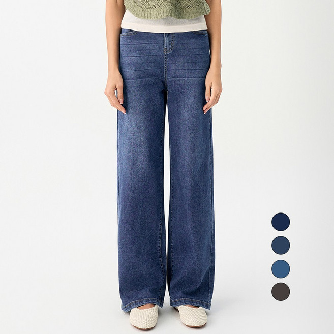 엘블로썸 여성 [숏 기본 롱] 스판 와이드 허리편한 히든밴드 청바지 3단기장