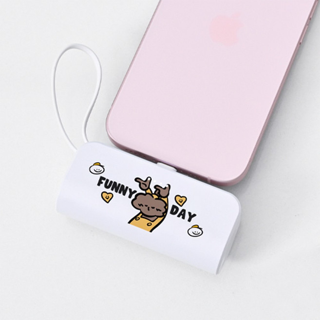 캐릭터 도킹형 보조배터리 미니 무선 일체형 2in1 8핀 C타입 5000mAh 귀여운 배터리, 8핀-아이폰(빌트인C타입), 약밥