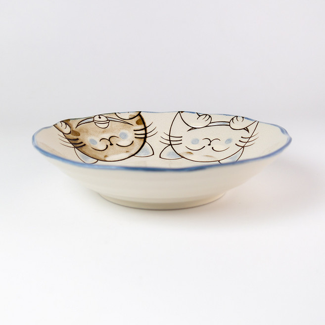 수정고양이 어린이 캐릭터식기, 블루 카레접시, 1개