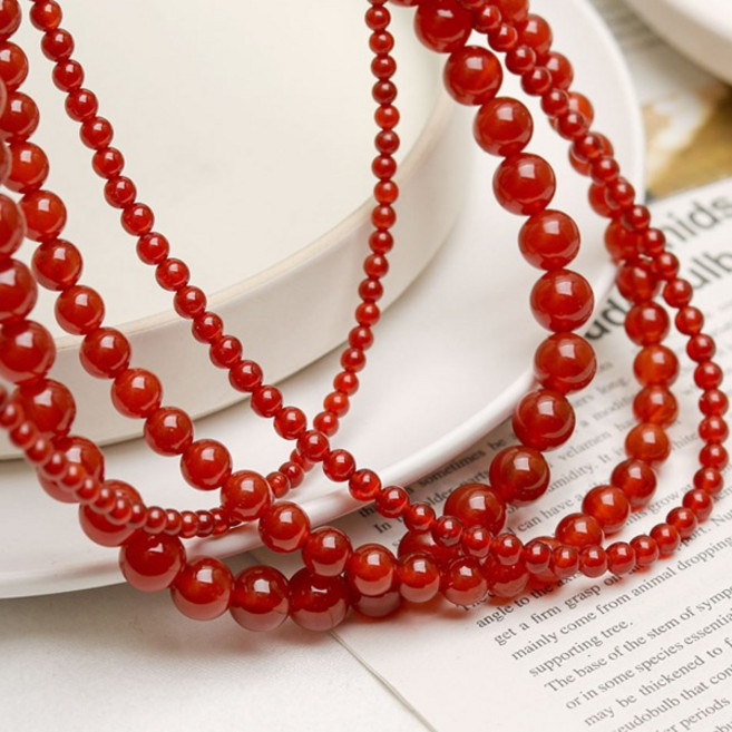 소원석 자만옥 붉은 자마노 핸드메이드 남녀공용 심플 써지컬스틸 목걸이