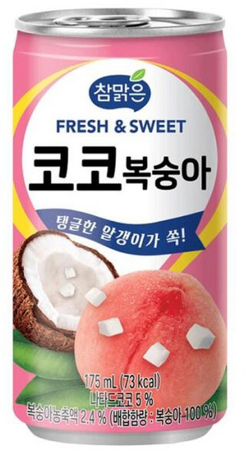 [일화] 참맑은 코코 복숭아 175ml x 30캔 캔음료 음료수, 30개