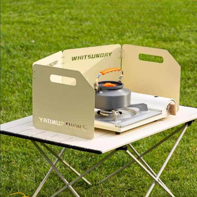 캠핑 버너 4단 바람막이 50x25x25cm 1.7kg 가스렌지 가림막 접이식 야외 취사용품 아웃도어 BSS139, 카키, 1개