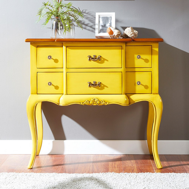 피어젠각 피나 프렌치 엔틱 원목 현관 콘솔 엘로우