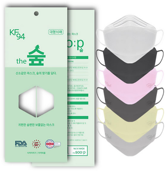 더숲 KF94 귀가 편한 마스크 대형 100매, 10매입, 10개, 블랙