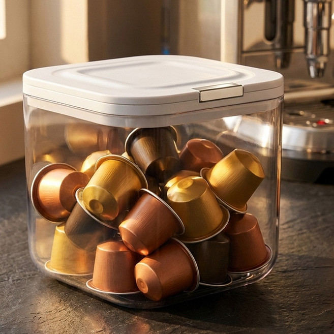 네이빈 사각 캡슐커피 보관함 원클릭 캡슐세제 디스펜서, 1개, 화이트