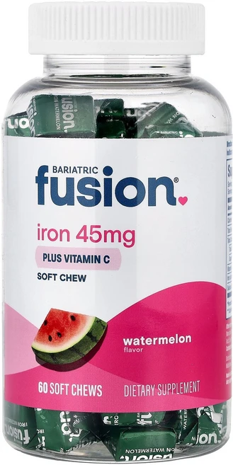 바리아트릭퓨전 철분 비타민C 소프트츄 워터멜론 60개 철분 및 비타민C 함유, Bariatric Fusion 바리아트릭 퓨전 철분 비, 1개, 60정 - 쿠팡