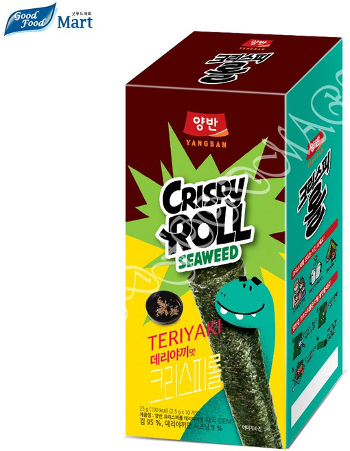 양반 김스낵 크리스피롤 데리야끼, 25g, 1개