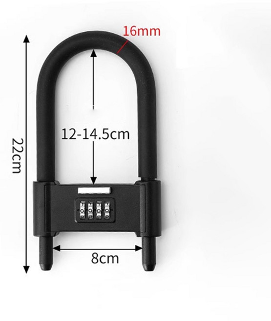 U자형 대형 비밀번호 잠금 자물쇠 방수 대문 도난방지, 1개, 블랙 22cm