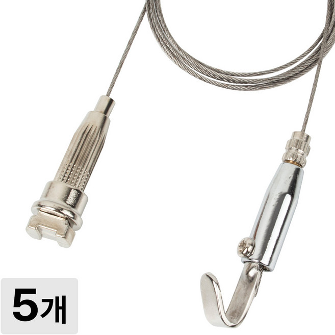 [철물인] 액자걸이 기본원터치 소 3kg용 실버 - 간편레일 천장용, 5개, 와이어2미터-실버