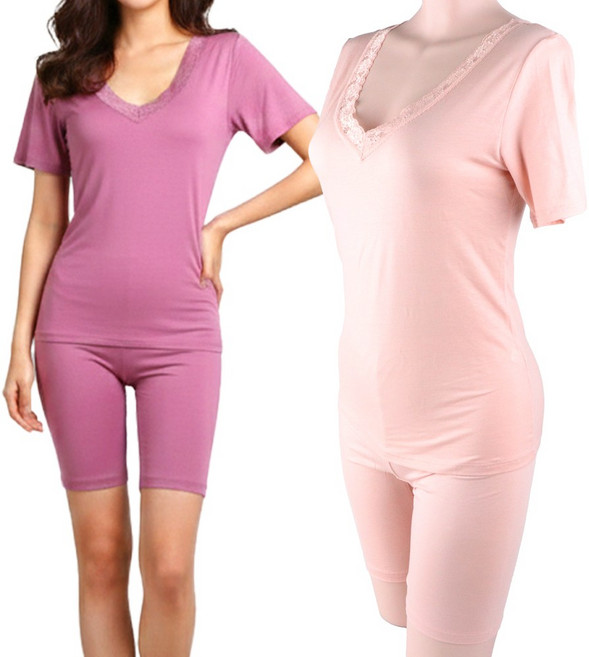 국산 텐셀 5부 레이스 속바지 T500 / 텐셀 브이넥 반팔 3부 레이스 런닝 T321 상하세트 실내복 홈웨어