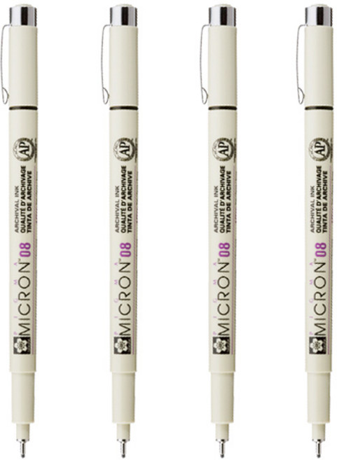 사쿠라 피그마 마이크론 피그먼트 잉크펜, 4개, 08(0.5mm)-블랙