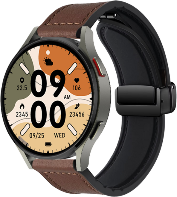 Fegwilde 갤럭시워치20mm 22mm 호환 실리콘 가죽 마그네틱 스트랩, 다크 브라운