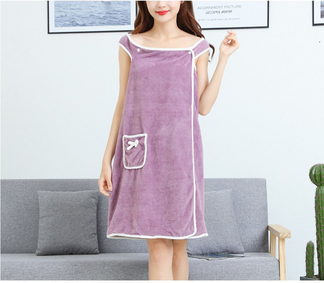 리카 여성 리본 샤워가운 골프가운, 포켓퍼플, 1개