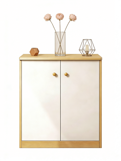 Tixpra 원룸 협소형 대용량 서랍장 강력수납 신발정리 가능 거실 베란다 캐비닛, 2단, 화이트+오크(600*570*320)