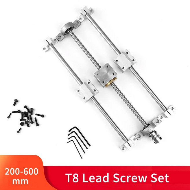 T8 리드 스크류 블록 CNC 부품 SC8UU 레일 세트 3D 550MM SK8 2MM 250 500 KP08 선형 프린터 샤프트 300 400, 250mm, Lead 12mm Set, 1개, Lead 12mm Set