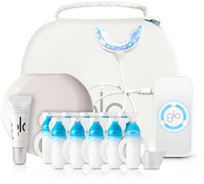 GLO Science 특허받은 워밍 마우스피스와 블루 LED 조명 기술이 적용된 클래식 브릴리언트 치아 미백 장치 키트 민감한 화이트 기기를 위해 설계됨, 1개