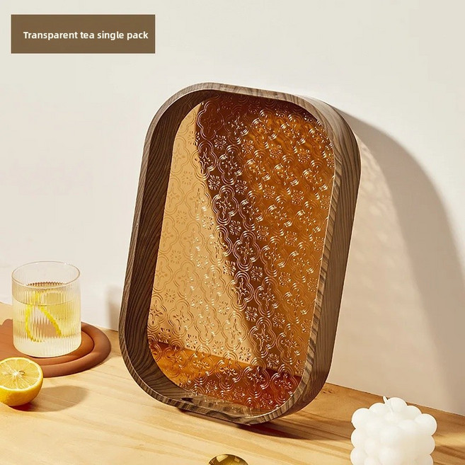 레트로 사각형 헬레보어 꽃 트레이 음료 과일 밀크티 가게 분위기 홈 사용 접시 장식품 플래터, 02 Transparent Brown