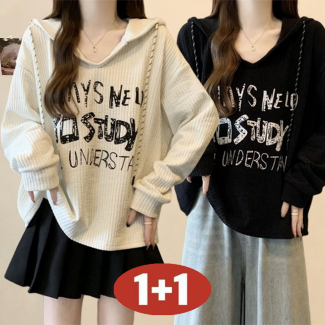 오스틱니 (완전 편한) 100kg까지 빅사이즈 1+1 2026 여성 가을겨울 V넥 심플한 날염 날씬해 보이는 출퇴근용 간절기 니트 긴팔 맨투맨