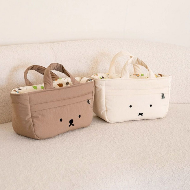 미피 유모차 가방 걸이 포함 다용도 정리함 수납백, 베이지