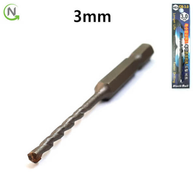블랙불 타일 기리 콘크리트 대리석 홀쏘 육각 임팩 6종 전동 드릴 비트, 3mm, 1개