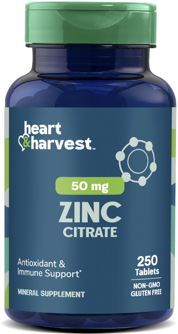Heart & Harvest 50mg 아연 시트레이트 타블렛, 1개, 250정