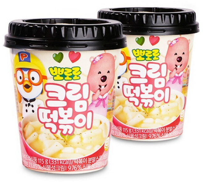 즉석 떡뽁이 뽀로로 크림 컵 떡볶이 120gx16개 1박스 어린이 띠부씰 스티커 답례품 간식, 1.84kg