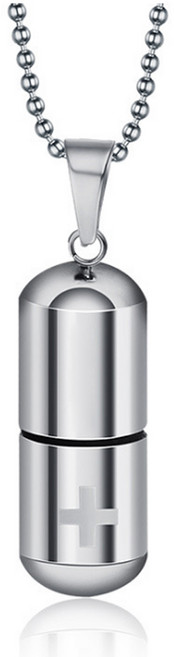 자체 알약목걸이 캡슐 팬던트 십자가 스틸 케이스 향수, 알약목걸이(줄포함)BL01857, 1개
