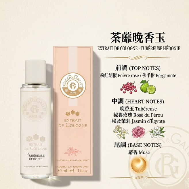 ROGER & GALLET 淡香水, 1個, 晚香玉 30ml 無封膜