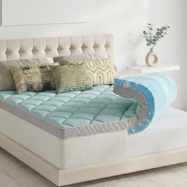Novilla Cooling Mattress Topper Twin Size Factors Infused Pad for Hot Sleepers Breathable Cover, 블루, 캘리포니아 킹