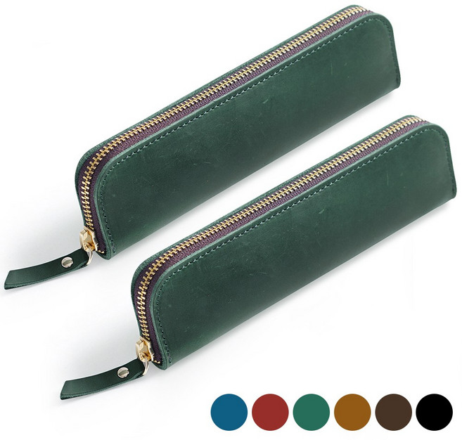 아뜰라임 심플 만년필 소가죽 필통, 딥그린, 2개