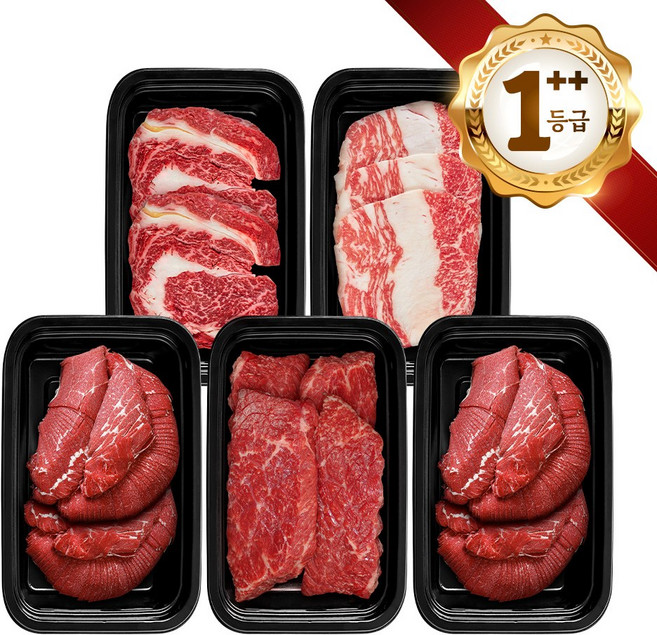 쿠가[냉장] 횡성한우 어사품 1++등급 구이 정육 혼합5구 6호(총2.5kg)근내지방도7이상[구성 등심+차돌박이+불고기+불고기+국거리], 1개