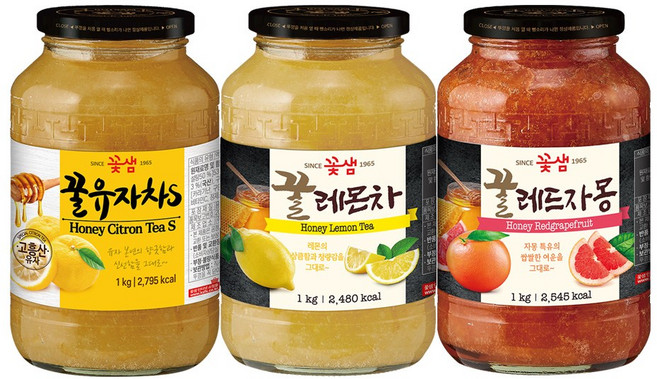 꽃샘 꿀유자차S +꿀레몬차 +꿀레드자몽, 1개, 3개입