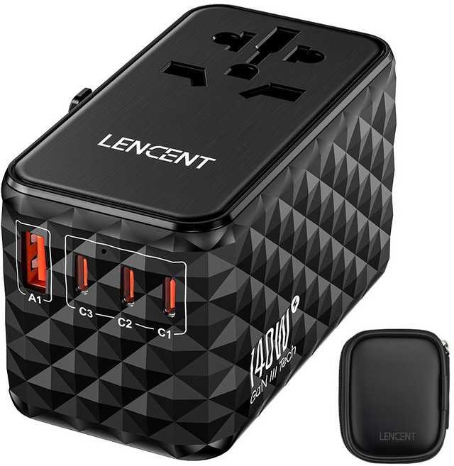 렌센트 140W 초고속 전세계 여행용 해외 멀티 플러그 어댑터 PA055B, 1개