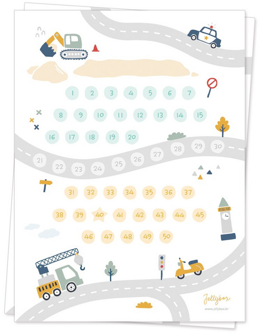 젤리박스 칭찬판 칭찬스티커판, 자동차 칭찬, 50개