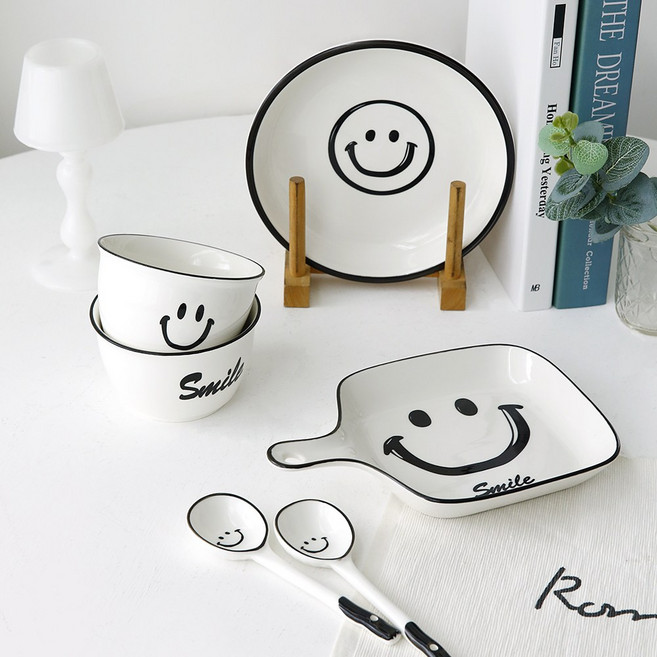 스마일 도자기 귀여운 식기세트 그릇세트, 1개