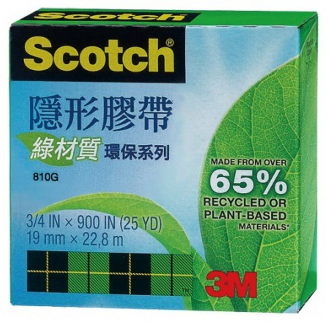3M 810G 綠材質環保隱形膠帶 (19mm 23M), 1個